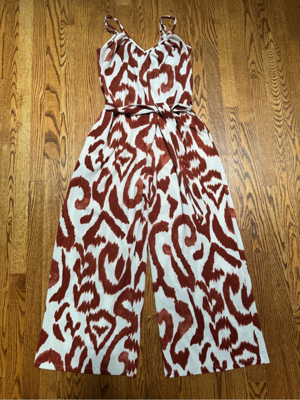 H&M Rust & Cream Wide-Leg Printed Jumpsuit
